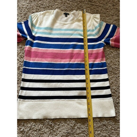 Talbots Sweater Womens Size Large Colorful Rainbow Striped Ribbed Puff Sleeve - Picture 6 of 7